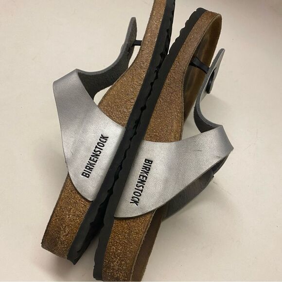 Birkenstocks Gizeh Birko-Flor Shiny silver flip-flop sandals 42 US 11.5 - Picture 4 of 9
